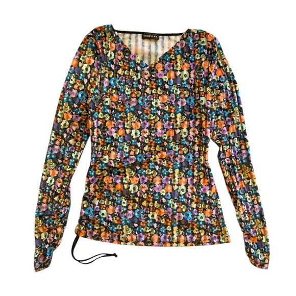 Stine Goya Floral Velvet Wrap Front Ruched Long Sleeve Line Top Multicolor Small - Picture 1 of 10